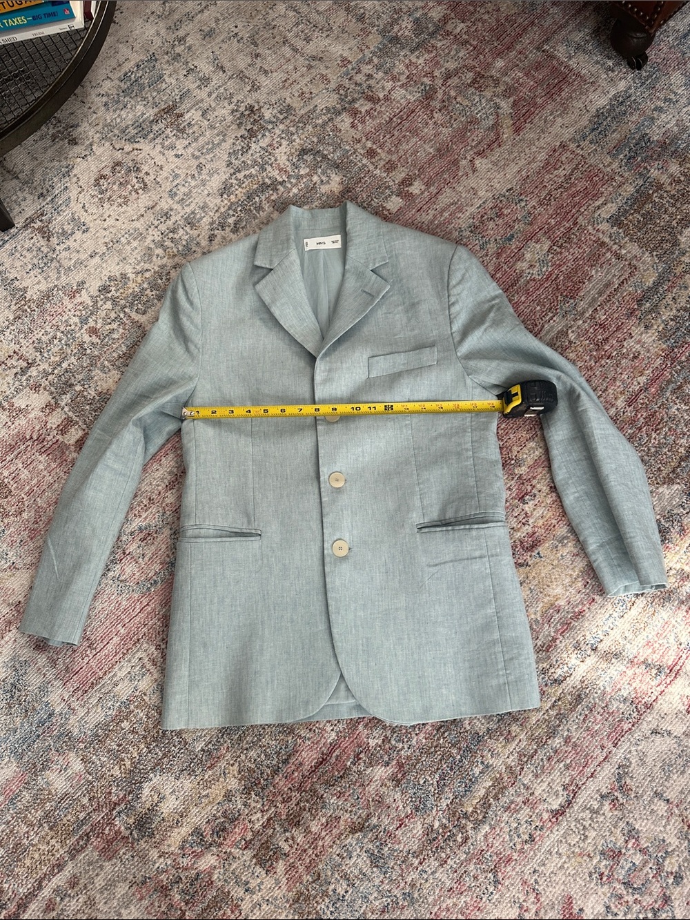 Mango Linen Blend Light Blue Single-Breasted Blazer-XS